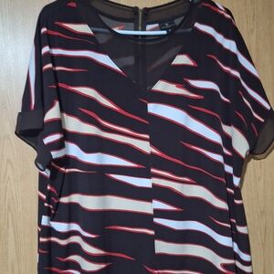 Worthington Black Tunic with Red & White Wave Stripes